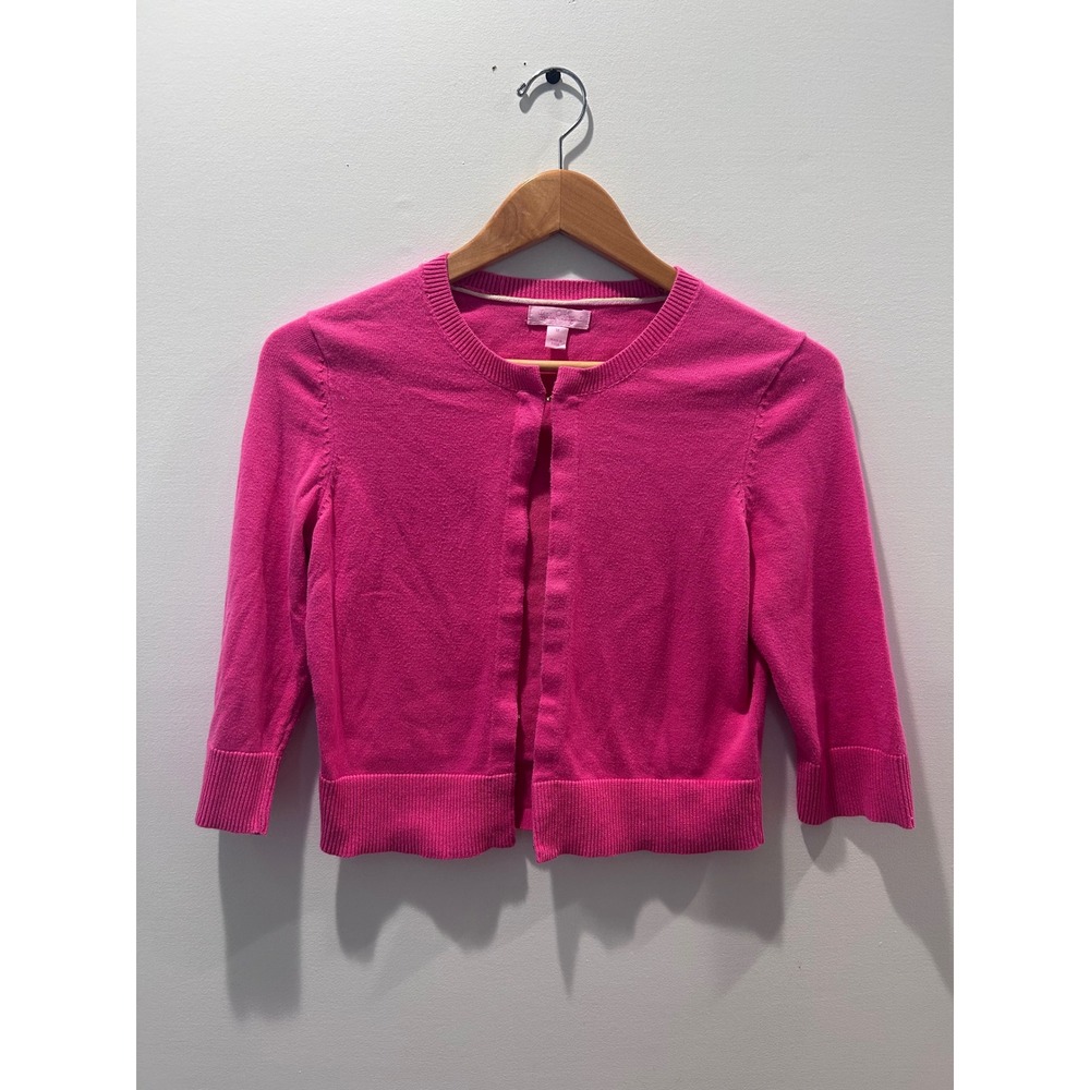 Lilly Pulitzer Cardigan Women Medium Pink 3/4 Sleeve Cropped Hook Eye Cotton